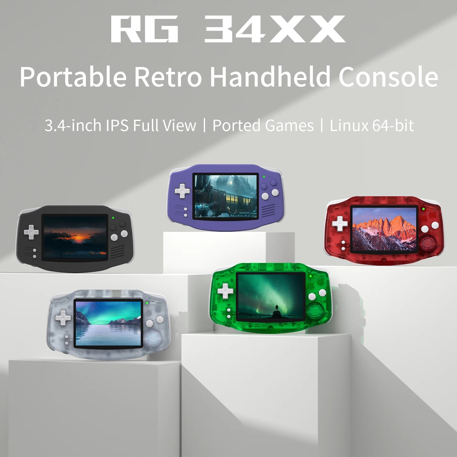 ANBERNIC RG34XX Retro Handheld Game Console 3.4" IPS Screen Linux 64-bit Video Gaming Player Support WiFi Bluetooth HD TV Output